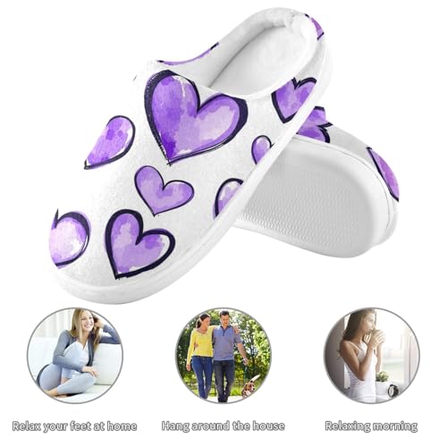 JUNZAN Purple Hearts Watercolor Cartoon Women Cotton Slippers Comfortable Memory Foam Indoor Slippers for Spa Birthday Presents 6-73