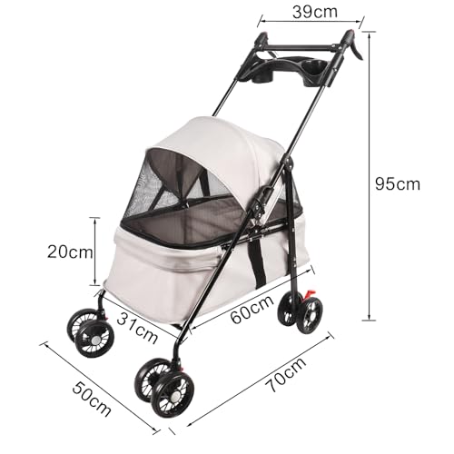 Homewell 2in1 Hundewagen, Hundebuggy mit 2 Getränkehaltern, Hundebox Transporttasche Faltbar klappbar, mit Feststellbremse, Jogger Buggy für Haustiere, 50 * 70 * 99cm (Grau)