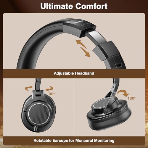 Image of New Bee Studio Headphones, Wired Headphones with 50mm Drivers, Professional DJ Headphones for Recording Mixing Podcast Guitar Piano, 210g Ultra-Lightweight Design, 3.5 /6.35mm Jack
