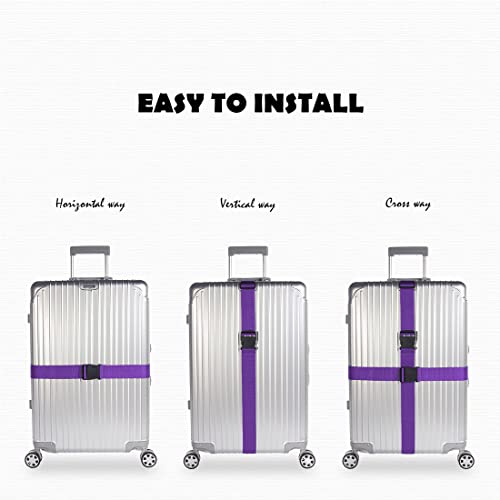 2pcs 74″×2″Luggage Straps for Suitcases,Adjustable Suitcase Straps and Heavy Duty Strap Buckle Packing Straps Travel Accessories,Purple3