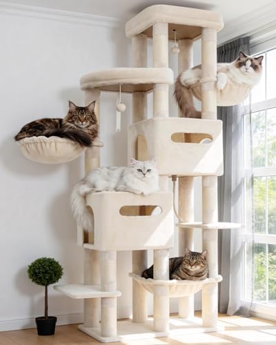 Heybly Cat Tree, 74.8-Inch Spacious & Tall Cat Tower for Large Ca...