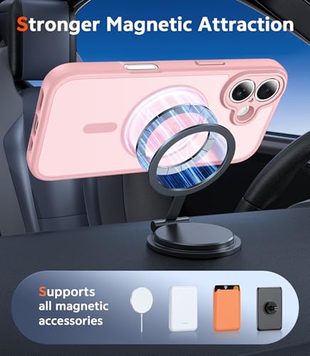 Image of FNTCASE for iPhone 17 Case Matte: Magnetic Phone Cases with Screen Protector Drop Proof Compatible with Magsafe Slim Anti Yellowing Rugged Shockproof Protective Translucent Cell Cover (C-Pink)