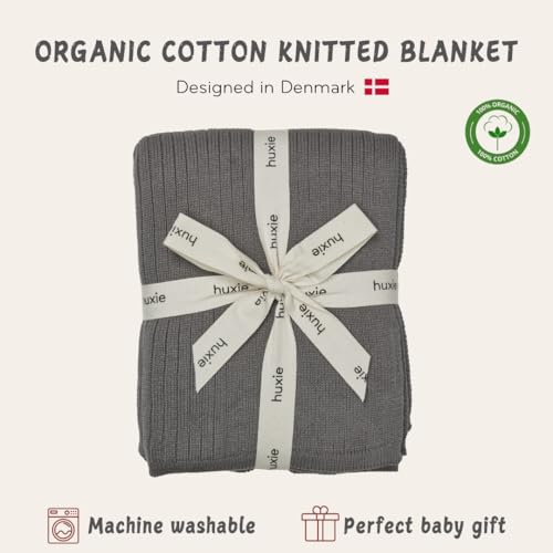 Image of 100% Organic Cotton Knit Receiving Baby Blanket for Newborns - Soft, Breathable Blanket for Crib & Stroller - Nursery Gift (Cloud Grey)