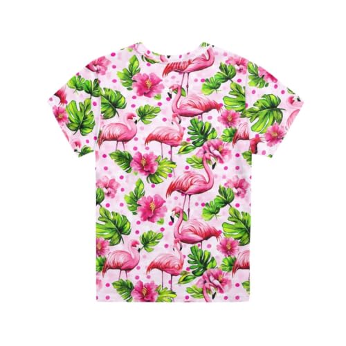 Image of ENLACHIC Girls Teens Pink Flamingo Printed Summer Short Sleeve T-Shirts Cute 3-16 Years