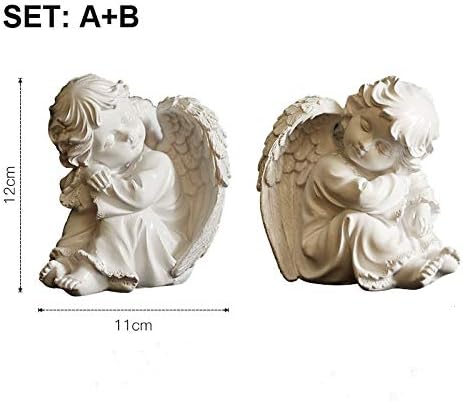 Miniatura 6 de KiaoTime Juego de 2 estatuas de ángeles de querubines adorables de resina, estatuas de ángel de la guarda durmiendo alas de jardín, escultura de