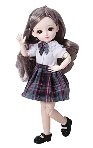 Image of Tickles Set Movable Jointed Cute Girl Brown Eyes Fashionable Doll White Shirt with Black Skirt for Kids Girls (Size: 30 cm Color: Multicolor)