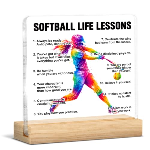 Softball Gifts for Women Girls, Softball Life Lessons Clear Acrylic Sign