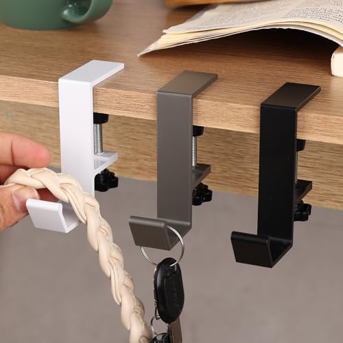 Ganchos ajustáveis para borda de mesa, sem perfuração, para uso doméstico, escola, escritório, mesa, bolsa de metal para pendurar (1 peça-branco)