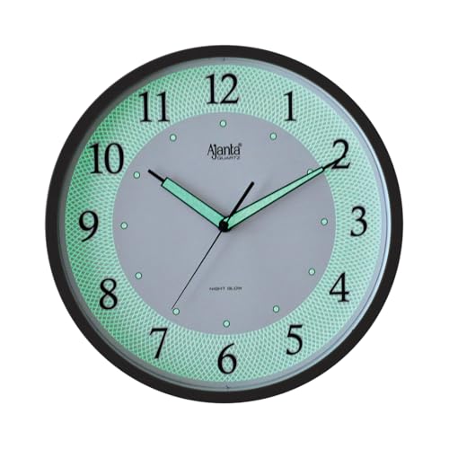 Image of Ajanta 12 Inches Silent Sweep Radium Analog Wall Clock - Night Glow, White Dial - 30x30 cm, Brown W, Plastic