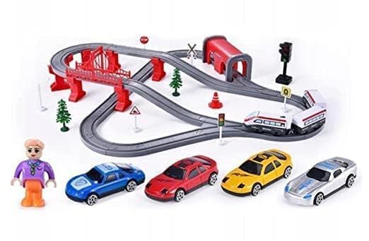 Image of DIY Realistic Track and Train for Kids, DIY 80pcs Remote Control City Track Electric Train Track Set for Children City Rescue Game Playset Gifts for Kids (Realistic Train Track)