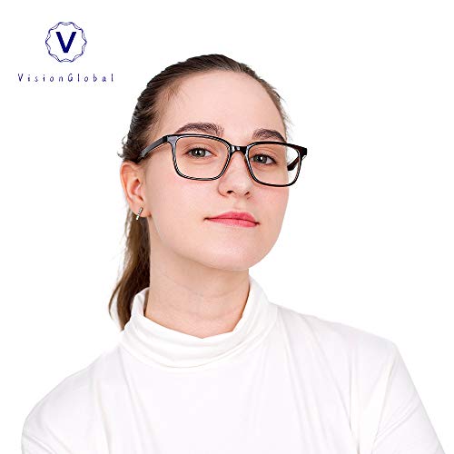 Image of VisionGlobal Blue Light Blocking Glasses for Women /Men,Computer Reading, TV Glasses, Stylish Square Frame(Black, +0.75 Magnification)