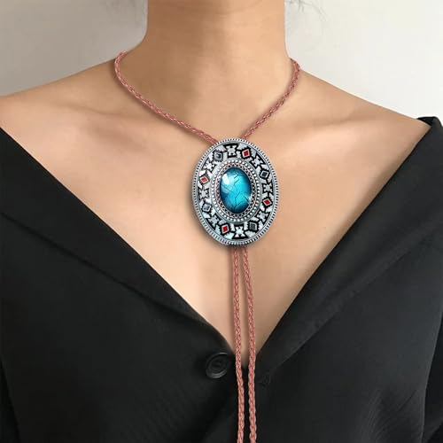 Image of Btilasif Bolo Tie Brown for Men, Scorpion Luminous Stone Cowboy Tie Western Leather Necktie Necklace for Women