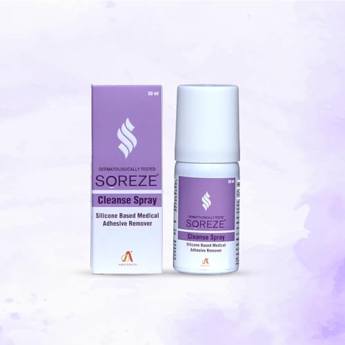 Image of Soreze Cleanse Medical Adhesive Remover Spray | Alcohol Free & Safe on Skin | No Sting and Painless | Quick Dry & Non Sticky Formula | Pack of 1 | 30ml
