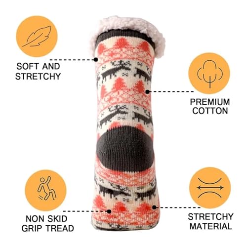 ZGXNYI Hausschuh-Socken Winter Warme Socken Frauen Pinguin Plüsch Weiche Weibliche Non Grip Boden Hausschuhe Kurze Socke Fuzzy Flauschigen Hirsch Elch Bär rutschfeste Hausschuh Socken(Pand