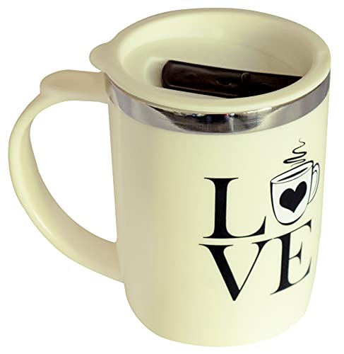 Image of Kuber Industries Insulated BPA Free Plastic Coffee Mug with Lid Pack of 2 (Cream)