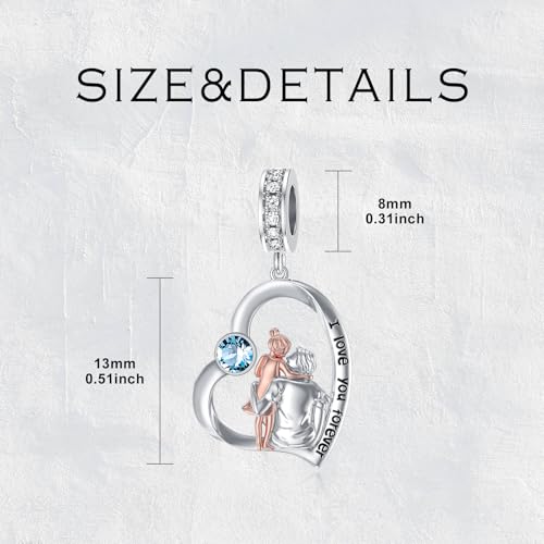 Image of PROESS Father Mother Daughter Charm fit Charms Bracelet Sterling Silver Charms for Bracelets Birthday Valentines Day Gifts for Daughter Mother Lover