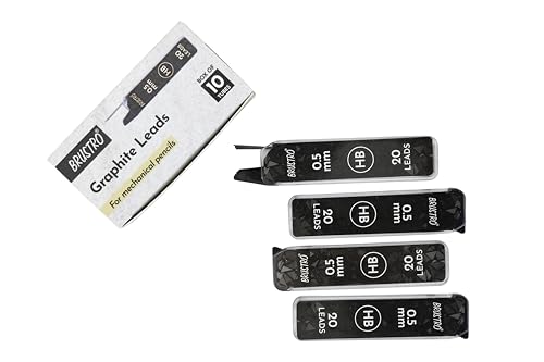Image of BRUSTRO 0.5mm Graphite Leads for Mechanical Pencil | Grade HB, Box of 10 Tubes, Total 200 Leads | Smooth Writing, Extra Dark, Break Resistant, Ideal for Writing, Sketching, Drawing, Mandala Arts
