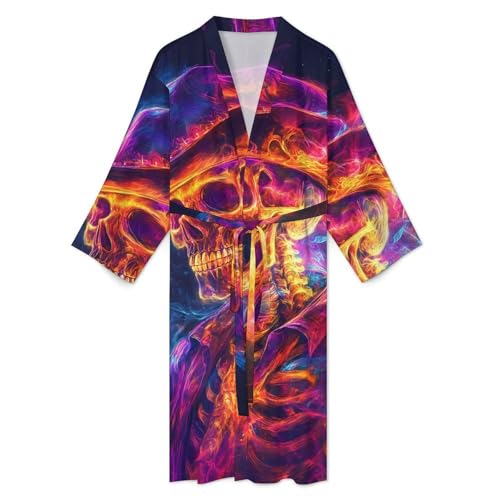 Albornoz de baño para hombre Western Skeletal suave bata de manga larga con acabados de calidad 4