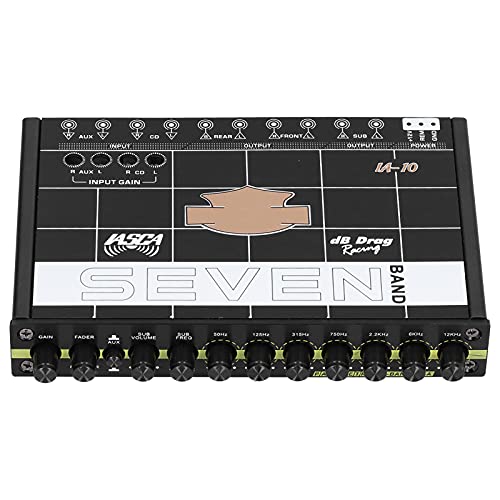 Ecualizador de audio, EQ Ecualizador de control de subwoofer de 7 bandas Ecualizador gráfico de audio estéreo Ecualizador de audio para automóvil de baja distorsión con entrada auxiliar de 3,5 mm