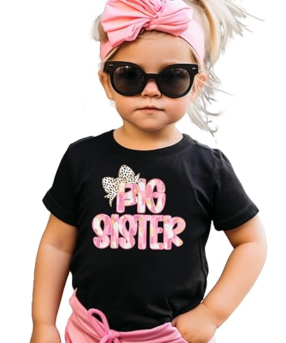 Olive Loves Apple Big Sister Bow Shirt for Infant Toddler and Youth Girls Trendy New Sister Graphic Tee