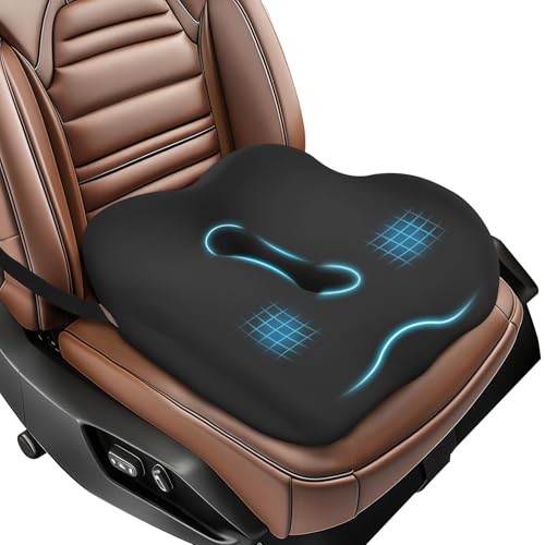 Car Seat Cushion for Truck and Car Drivers - Prevents Bedsores & Relieves Long-Drive Pain Therapeutic Support for Sciatica Hemorrhoids Tailbone and Prostate Enhanced View with Anti-Slip Base