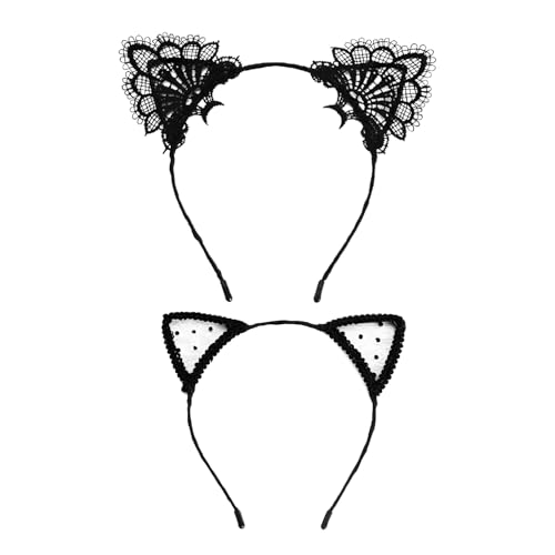 HstiaLving 2 Pièces Dentelle Noire, Serre Tête Oreilles de Chat en Dentelle Oreilles Cat Ears Bande Oreille De Chats Serre Tete Chat Bandeau Cheveux Chats...