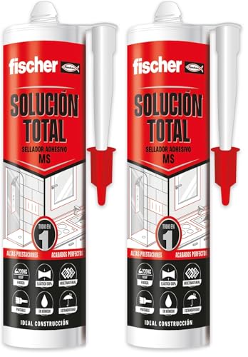 fischer - Solución Total Cristal 290ml | Flexible y de Baja Merma | Adherencia Duradera en Múltiples Materiales | Uso en Construcción e Industria | Transparente, Resistente a Humedad y Pintable