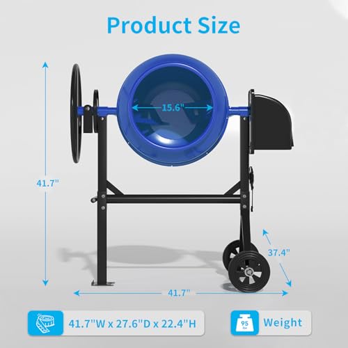 Muhub 5.0 Cu.Ft. Concrete Mixer, Heavy Duty Portable Concrete Mixer with Wheel & Stand, Electric Cement Mixer Machine with 120L Drum, 120V Motor for Concrete, Mortar,Seeds, and Feed,Blue.