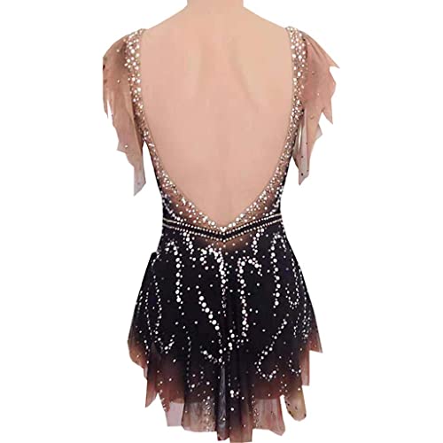 Figure Skating Dress Women's Girls' Patchwork High Elasticity Training Competition Ice Skating Dress Sleeveless,Black,M #TOP1