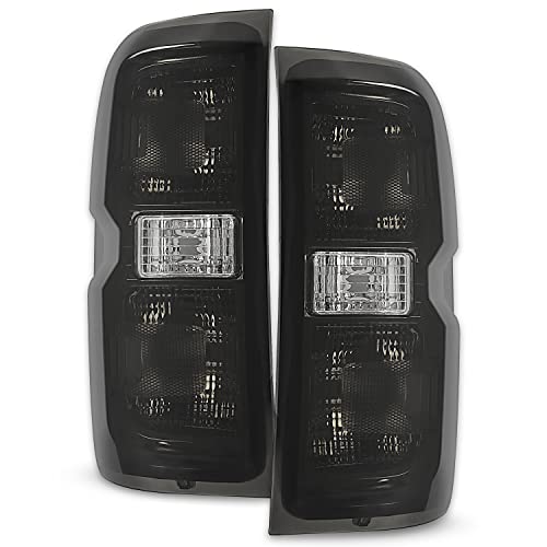 HECASA Tail Lights Compatible with 2014-2018 Chevy Chevrolet Silverado 1500/2500/3500 HD GMC Sierra 3500 HD Dually Model Replacement for GM2800261 Brake Lamps w/o Bulbs Smoke Lens Chrome Housing Pair