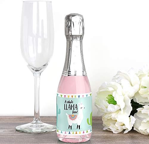 Whole Llama Fun - Mini Wine and Champagne Bottle Label Stickers - Llama Fiesta Baby Shower or Birthday Party Favor Gift for Women and Men - Set of 16