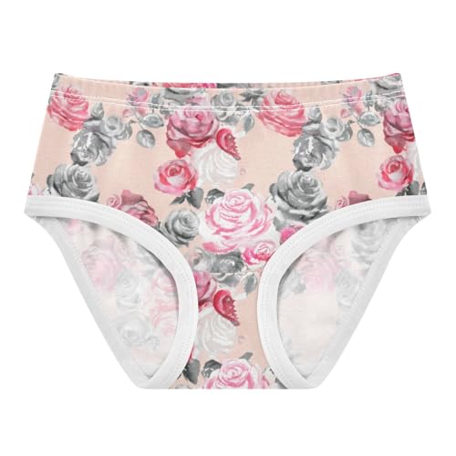 Durable Toddler Girls Underwear 2t Cotton Little Girl Panties Watercolor Pink Gray Roses Briefs Kids Undies