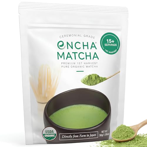 Encha Ceremonial Grade Matcha Powder, Organic First Harvest Japanese Matcha Green Tea, Matcha Tea From Uji, Japan (30g/1.06oz)