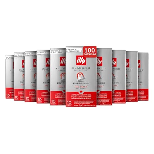 illy, Café en Cápsulas Compatibles en Aluminio CLASSICO, 100% Arábica con Notas de Azahar y Jazmín, Sabor Suave y Sabor Final Dulce, 10 Paquetes de 10 (100 Cápsulas en Total)