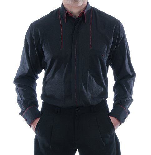 Chemise noire rétro homme col boutonné coupe régulière vintage
