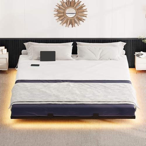 DWVO Queen Size Floating Bed Frame, Heavy Duty Metal Platform Bed, No Box Spring Needed, Easy Assembly, Black by DWVO - Used condition - Image 2