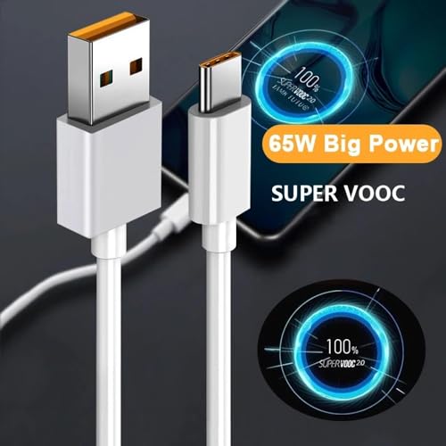 Image of Super Vooc Charge, Data Sync Fast Charging Type-C Cable Compatible for Realme Xt, Realme Xt 730G, Realme X2, Realme 6 Pro, Realme Narzo 20A, Realme 7, Realme 7 Pro - 2 Meter, White