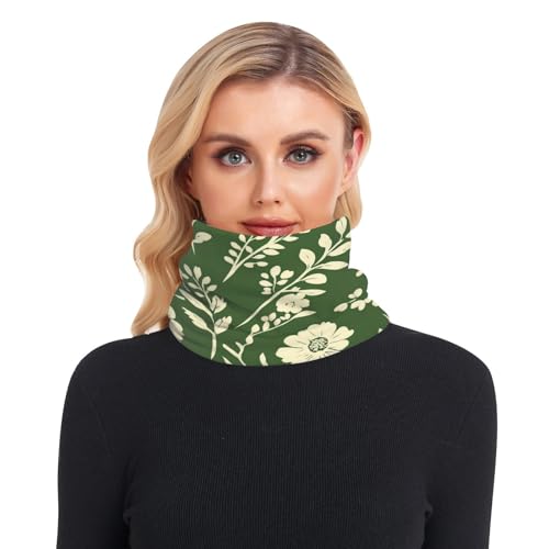 GuoChe Bufanda tubular de forro polar para hombres y mujeres, gruesa, resistente al viento, para exteriores, clima frío, flores rústicas, color verde