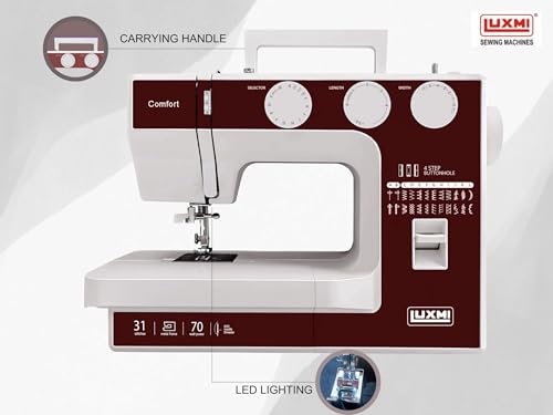 Image of Comfort Automatic Zig-Zag Electric Sewing Machine || 23 Built-In-Stitches || 31 Stitch Function (2 Colour Options) With Complementary Video Lessons (Maroon)