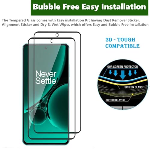 Image of Tempered Glass Screen Protector Compatible with OnePlus Nord CE3 (6.7 Inch), 9H Hardness HD Clear Anti Scratch Bubble Free Easy Installation, Pack of 2