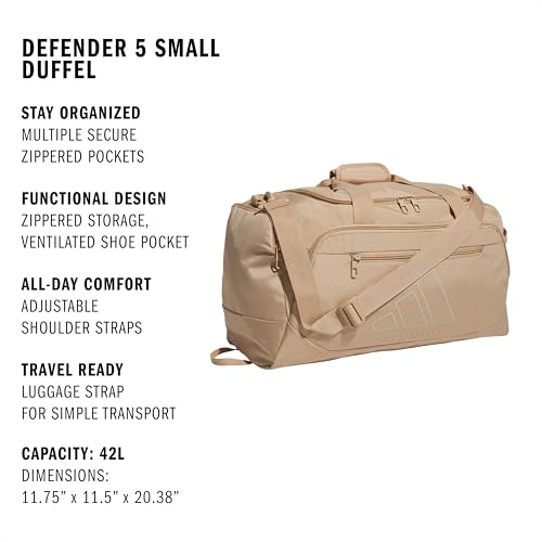 Image of adidas Defender 5 Duffel Bag for Sports, Gym and Travel, Warm Sandstone Beige /Wonder Alumina Grey, OSFA
