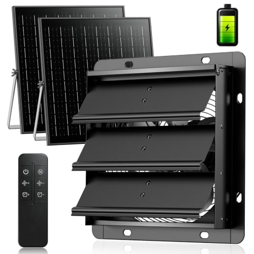 Solar Exhaust Fan for Shed, Greenhouse with Dual Solar Panel & Battery