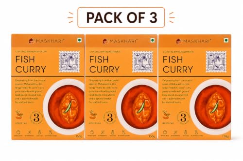 Image of Maskhari Ready to Eat Fish Curry Paste Pack of 3 x 150g | Authentic Maharashtrian Fish Curry | Heat & Eat Instant Indian Food | Seafood Curry | No Preservatives Artificial Colors | Travel Office Meal