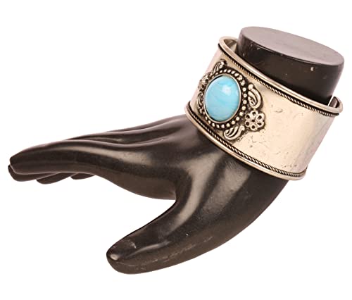 Image of Touchstone Indian Bollywood Desire Brass Base Exotic Workmanship Free Size Cuff Bracelet in Antique Gold Or White Or Copper Tone for Women.