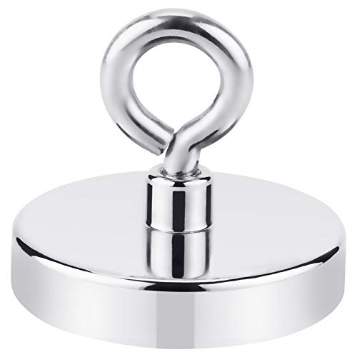 FINDMAG 2.36’’ Fishing Magnets, 500 LBS Pulling Force Neodymium Rare Earth Magnet with Lifting Eye-Bolt, Super Strong Round Magnet for Retrieving Items in Lake, Beach, Lawn and New House.