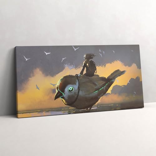 Image sur Toile Fille et Oiseau 120x60cm pour Salon Moderne Wallfluent