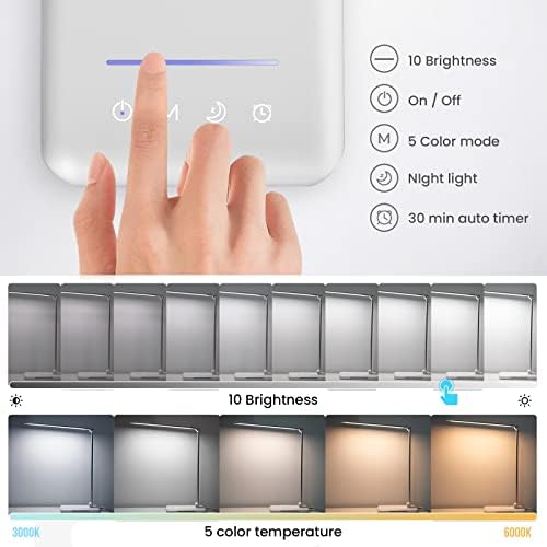 BIENSER LED Desk Lamp with Night Lighting, Fast Wireless Charger, USB Charging Port, 10 Brightness, 5 Color Modes, Dimmable Bright Desk Lamps for Home Office, Touch Control, Auto Timer, 1200 LUX, 10W