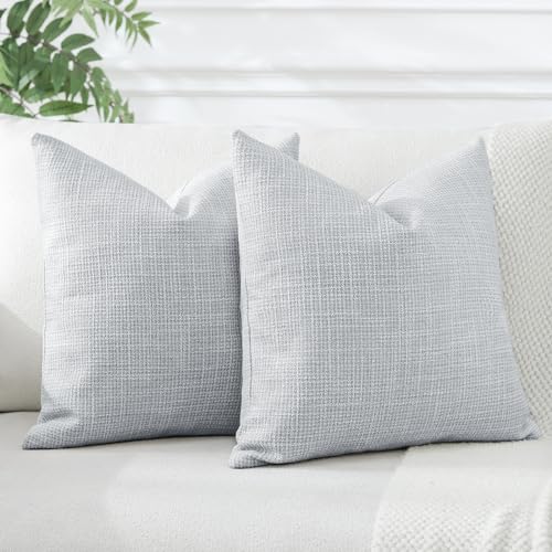 JOTOM Set of 2 Cushion Covers 45x45 cm Linen Blue Grey Decorative Throw Pillow Covers 18x18 Inch Square Cushion Case Home Decor Pillowcases for Couch Sofa Living Room Bed (Blue Grey)