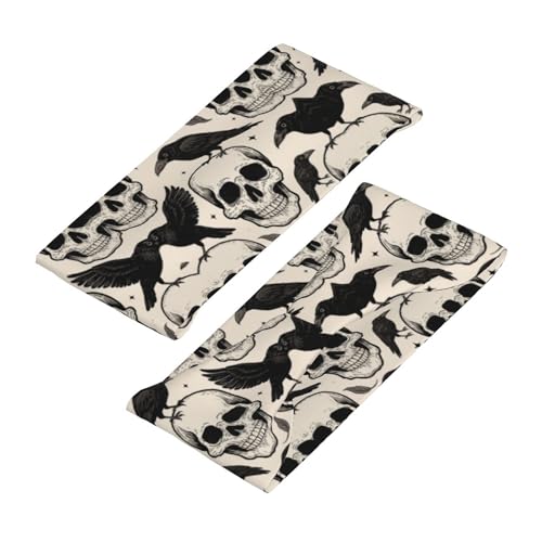 Boys Girls Cool Sports Sweat Band Head Decor for Running Athletic Spa, Long Multipurpose Halloween Raven Goth Skulls Art Head Ribbon Headdress4