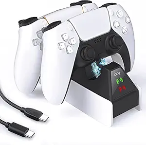 Microware PS5 Controller Charger Station, PS5 Charging Station DualSense Controller with LED Indicator, Safety Chip Protection, Dual USB Type C Fast Charging, DualSense Controller HBP-260